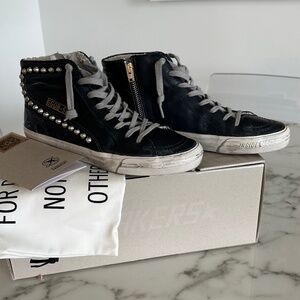 Golden Goose black leather studded slide sneakers EUC!